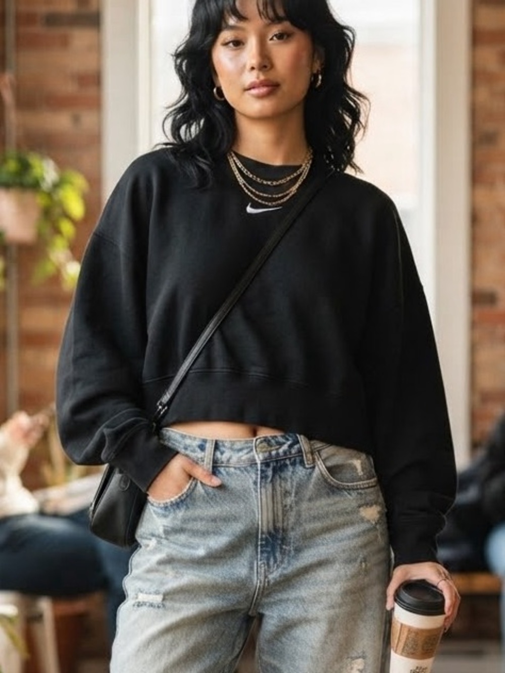 Nike Skater Streetwear Sporty Cropped Drop Shoulder Oversized Arms Sweatshirt